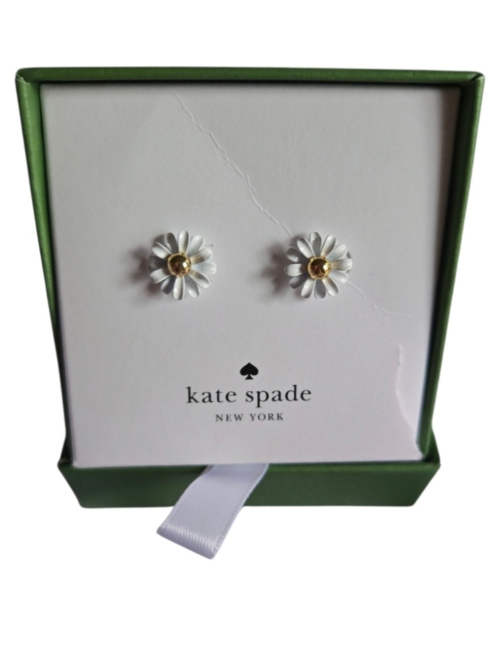 kate spade White and Gold Daisy Stud Earrings - Enamel Floral NIB